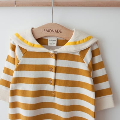 LEMONADE29｜(55cm-85cm) 2色粗條紋包屁衣含帽子14