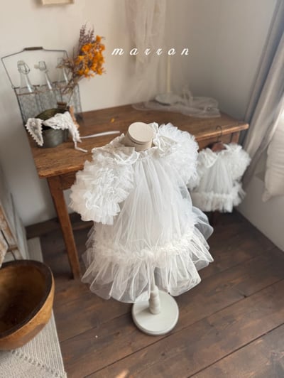 Marron23｜(1y-6y) 薄紗滾邊蓬蓬袖洋裝9