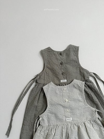 Atomeme21｜(70-110) 條紋綁帶連身褲2