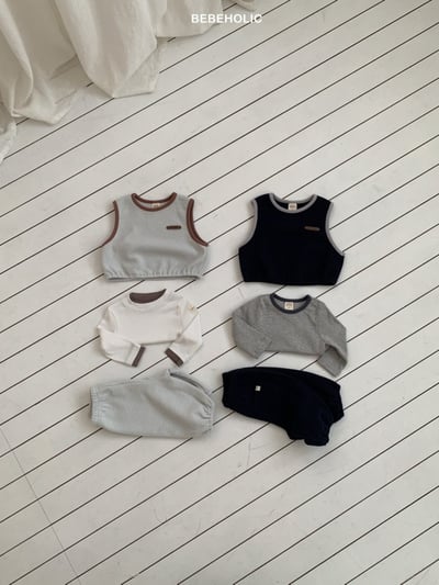 Bebe holic53｜(3m-18m) 滾邊壓紋無袖長褲套裝5