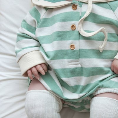 LEMONADE29｜(55cm-85cm) 2色粗條紋包屁衣含帽子6