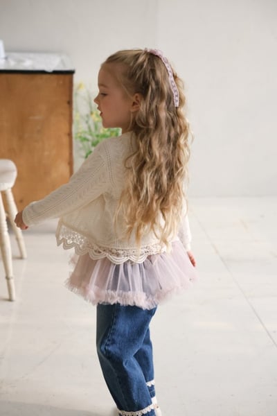 FLO54｜(75-140) 2色針織蕾絲滾邊開襟外套2