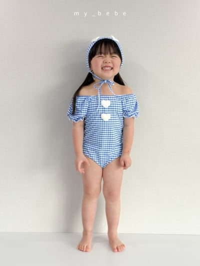 my_bebe03｜(75-105cm) 荷葉抓皺愛心泳衣含泳帽12