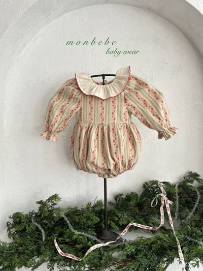 MONBEBE30｜(3m-24m) 聖誕花卉荷葉領包屁衣10