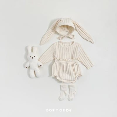 Oottbebe03｜(0m-12m) 壓紋兔耳綁帶帽14