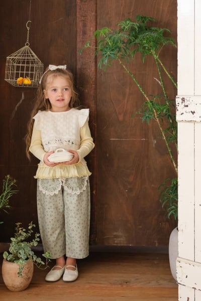 FLO52｜(75-140) 2色碎花蕾絲口袋直筒褲7