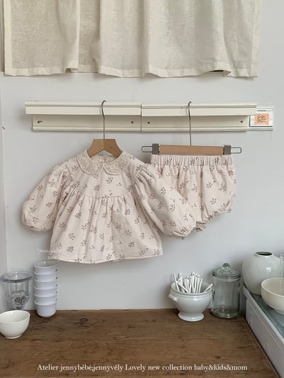 JE 651｜(73-100cm)  小花蕾絲包屁套裝1