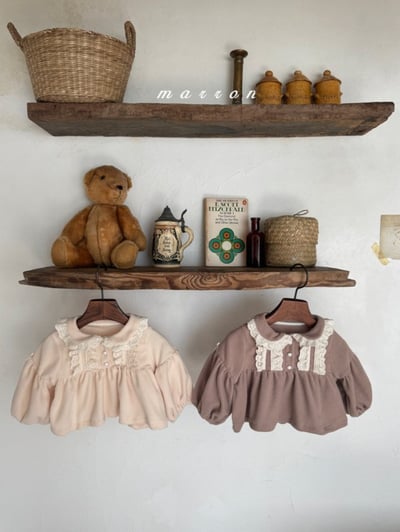 Marron 56｜(3m-18m) 宮廷袖蕾絲領花邊套裝4