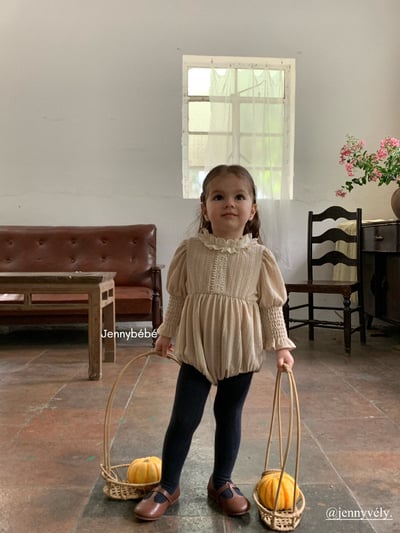 JE585｜(66-90cm) 蕾絲花邊領泡泡袖包屁衣16