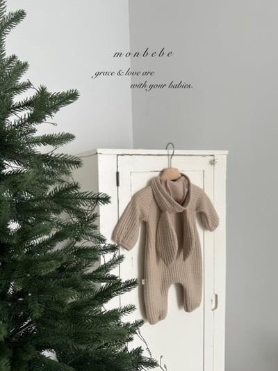 MONBEBE06｜(3m-24m) 針織連帽小兔連身衣10