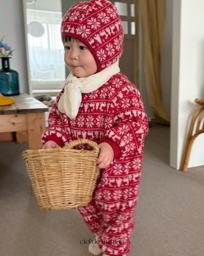 Cieldemaman07｜(3M~15M)  3色雪花麋鹿針織包屁衣含帽子24