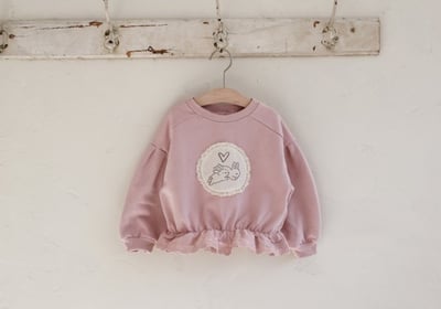 FLO44｜(75-140) 2色小兔蕾絲花布休閒短版上衣23