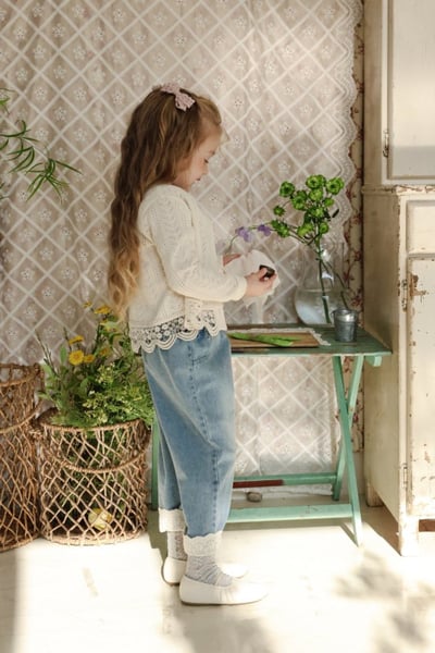 FLO54｜(75-140) 2色針織蕾絲滾邊開襟外套18