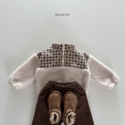 Bonito24｜(75cm-125cm) 格紋半開襟刷毛上衣6