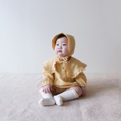 LEMONADE14｜(55cm-85cm) 2色波浪邊大翻領包屁衣含帽子11