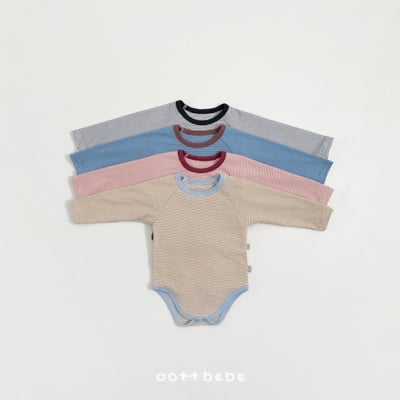 Oottbebe11｜(0m-12m) 條紋撞色家居包屁衣褲子套裝2