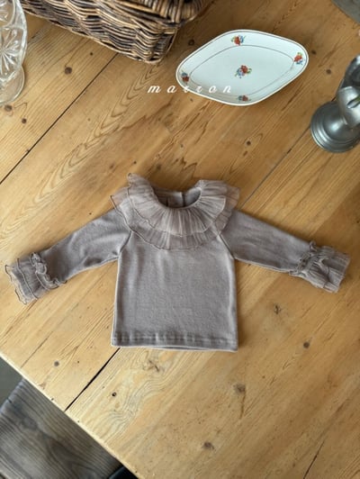 Marron 03｜(1y-6y) 花瓣荷葉薄紗上衣3