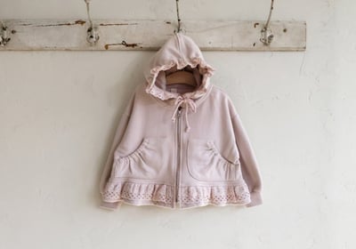 FLO59｜(75-140) 2色蕾絲荷葉花邊連帽拉鍊外套24