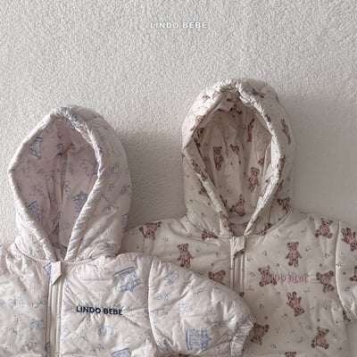 Lindo22｜(3m-18m) 小熊太空夾層棉連帽拉鍊連身衣9