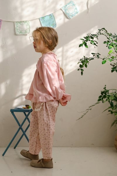 FLO52｜(75-140) 2色碎花蕾絲口袋直筒褲15