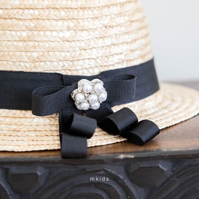 M-KIDS54｜(65-115cm) 法式徽章緞帶草帽7