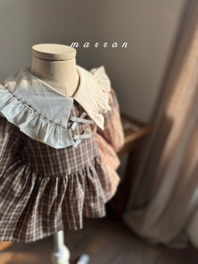 Marron58｜(3m-18m) 格紋荷葉領洋裝包屁衣8