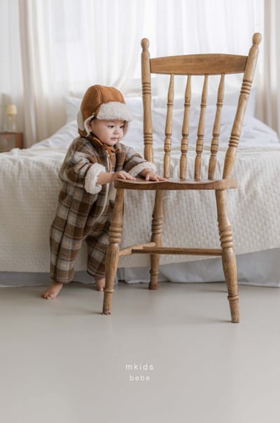 M-KIDS08｜(65-80cm) 1色刷毛格紋拉鍊連身衣4