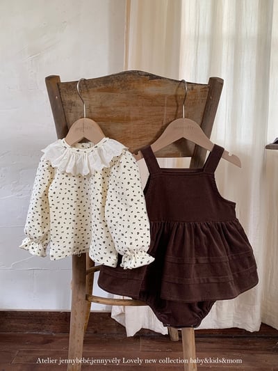 JE582｜(73-100cm) 滾邊翻領上衣/燈芯絨吊帶包屁裙5