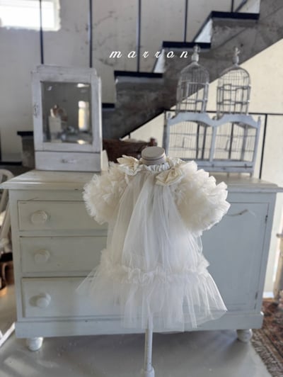 Marron23｜(1y-6y) 薄紗滾邊蓬蓬袖洋裝1