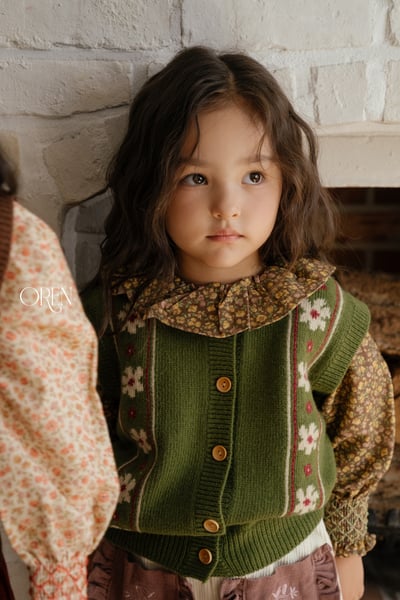 OREN32｜(85-120cm) 復古小花針織排扣背心5