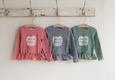 FLO46｜(75-140) 3色格紋蘋果花布荷葉邊上衣23