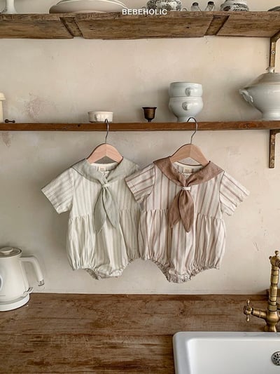 Bebe holic19｜(3m-18m) 水手條紋連身服1