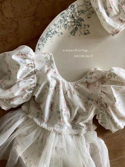 Anne Shirley41｜(3m-5y) 1色田園兔子薄紗泳裝含泳帽4