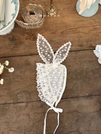 Marron40｜(Free) 小兔耳蕾絲綁帶帽1