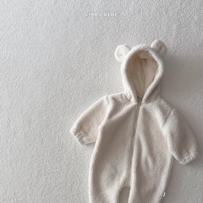 Lindo15｜(3m-18m) 草莓牛奶小熊連帽拉線連身衣6