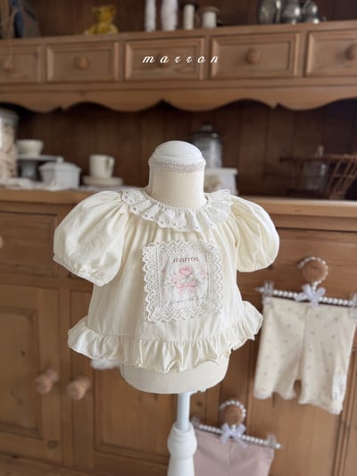 Marron45｜(1y-6y) 復古玫瑰公主袖上衣4