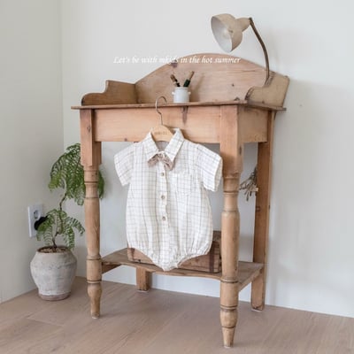 M-KIDS43｜(65-80cm) 格紋領帶有領包屁衣3