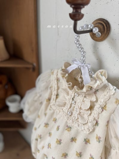 Marron 51｜(3m-18m) 宮廷荷葉立領薄紗公主袖包屁衣5