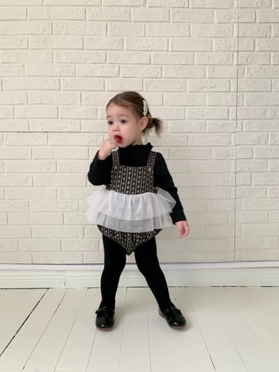 JE613｜(73cm-100cm) 小花薄紗吊帶包屁裙/花邊領上衣2