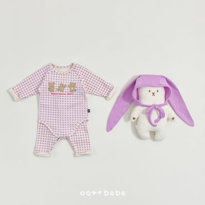 Oottbebe17｜(0m-12m) 格子熊熊居家包屁衣褲子套裝11