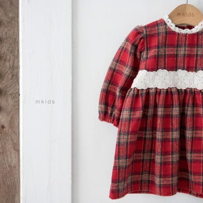 M-KIDS25｜(65-115cm) 1色聖誕格紋洋裝6