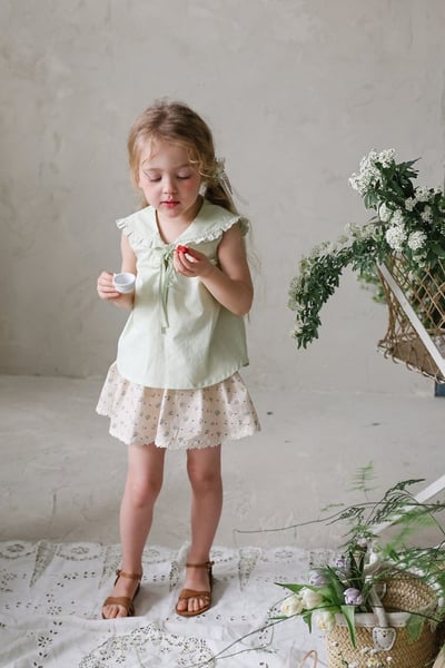 FLO40｜(75-140) 蕾絲翻領碎花褲裙4