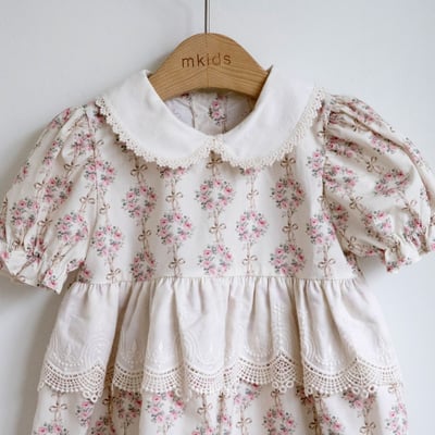 M-KIDS12｜(65-115cm) 歐式碎花滾邊洋裝3