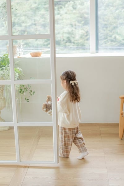 M-KIDS38｜(65-115cm) 2色磨毛格紋直筒褲10