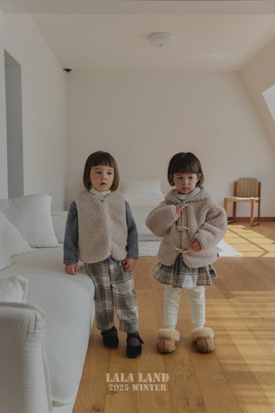 lala land57｜(75cm-120cm) 3色法蘭絨學院格紋長褲10