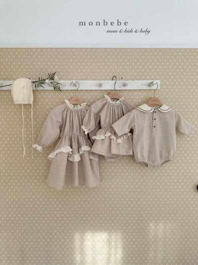 MONBEBE40｜(1y-8y-mom) 格紋蕾絲滾邊洋裝15