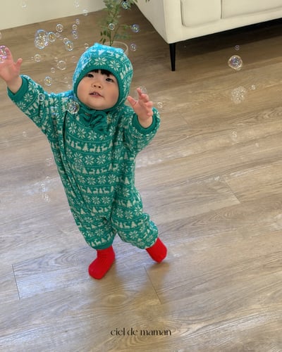 Cieldemaman07｜(3M~15M)  3色雪花麋鹿針織包屁衣含帽子15
