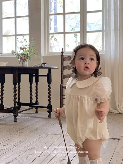 JE21｜(66-120cm) 赫本風網紗袖蝴蝶結包屁衣/洋裝12