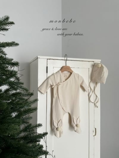 MONBEBE15｜(0m-6m) 新生兒綁帶排扣連身衣7