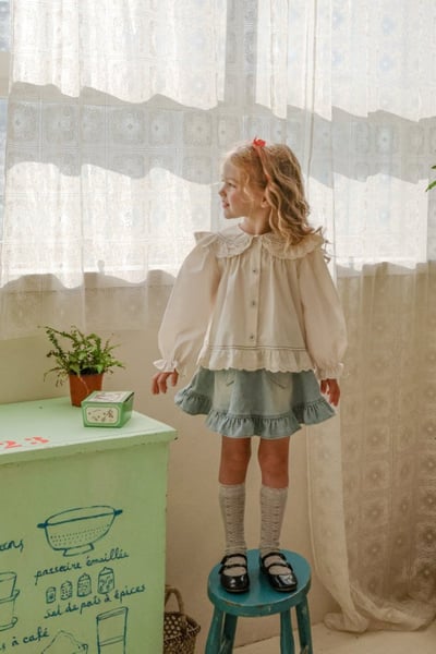 FLO31｜(75-140) 2色荷葉蕾絲翻領襯衫15